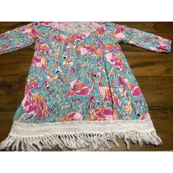 Lilly Pulitzer Alia Flamingo Size Medium Fringe Shift Dress Cover Up - Picture 5 of 14